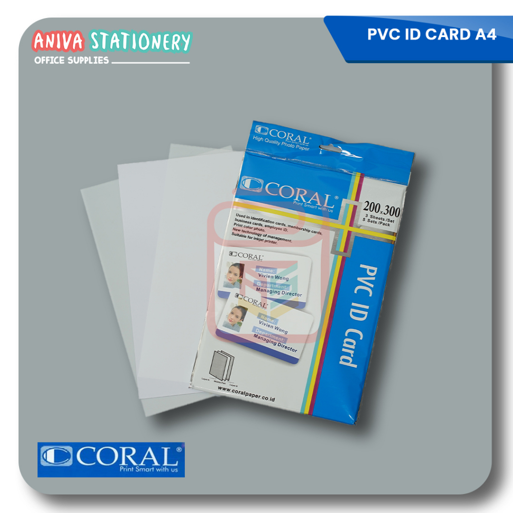 

Kertas PVC Bahan ID Card Instan Coral A4 isi 5 Lembar Merk Coral