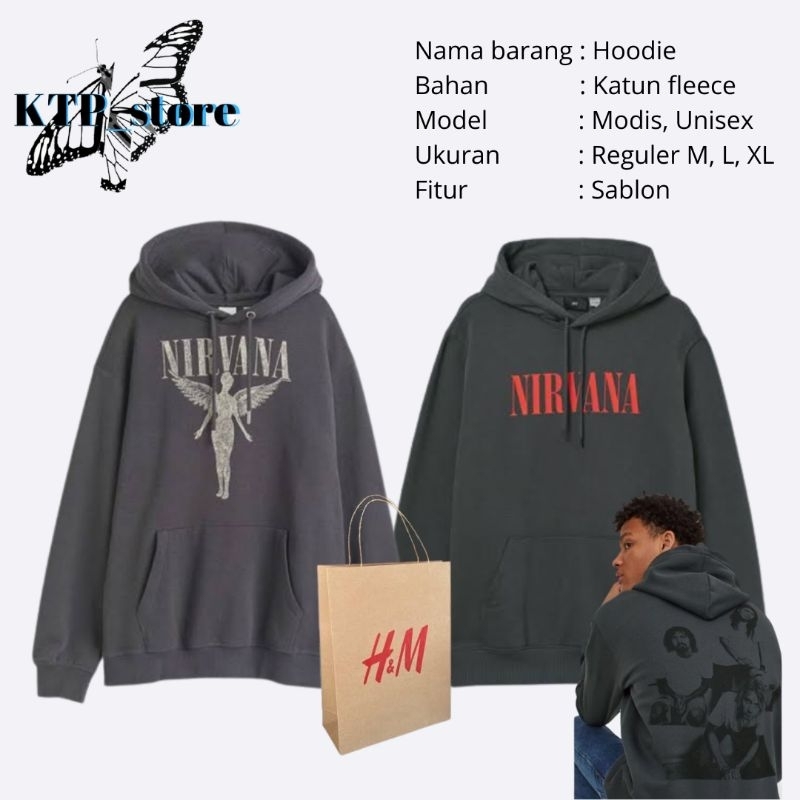 SWEATER HOODIE NIRVANA POND RED DARK GREY FULL TAG FREE PAPER BAG H&M JAKET SWEATER PRIA WANITA HOOD
