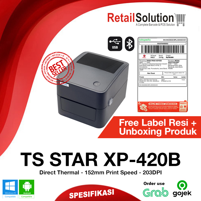 Printer Barcode Label Thermal - TS STAR 420B / 420 B USB + Bluetooth