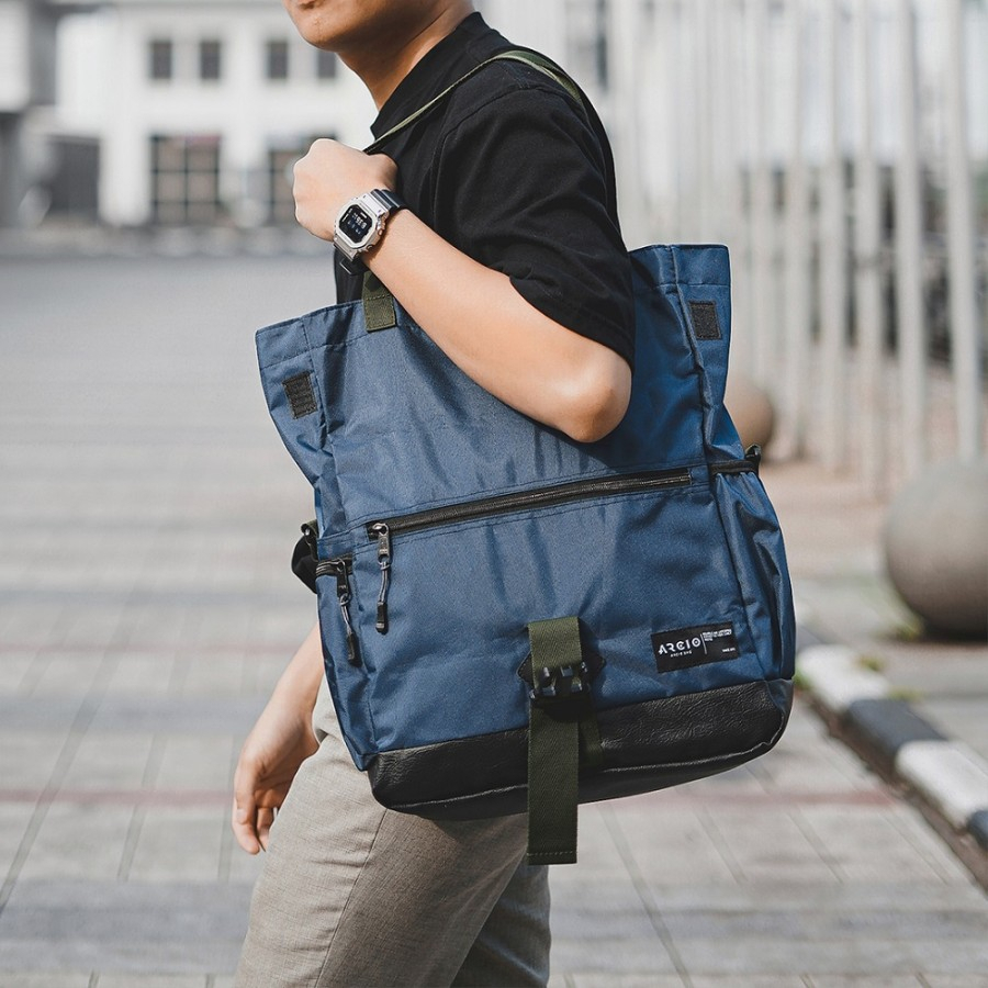 Tas Selempang Sling Tote Bag Laptop Kerja Kuliah Sekolah Casual Trendi Original Arcio KN Navy