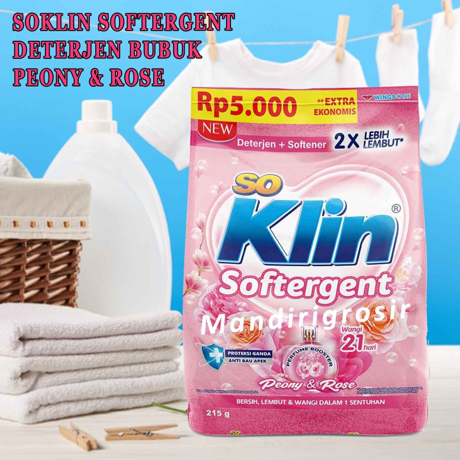 Detergent Bubuk+Pelembut * SoKlin * Peony &amp; Rose * 215g