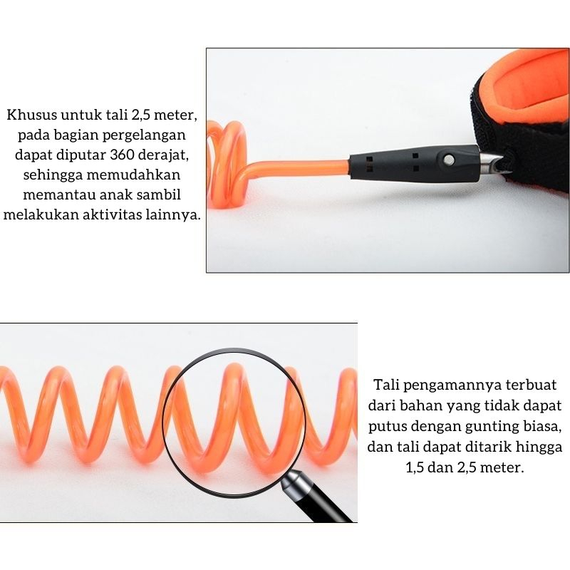 Child Safety / Gelang Tali Pengaman Anak 1.5m~2.5m / Kids Anti Lost Wristband - YOSINOGAWA