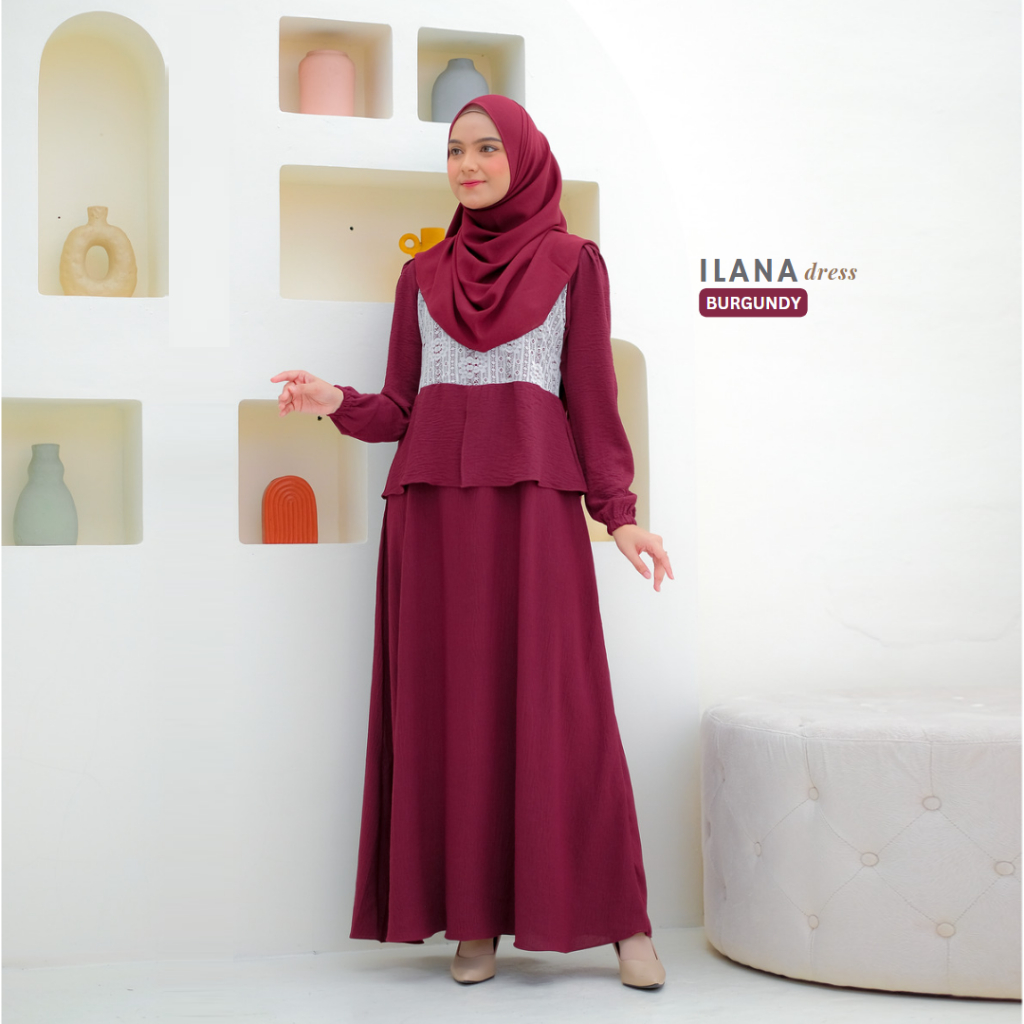 Riskirich Ilana Gamis Cantik Variasi Brukat Katun Premium Terbaru Anti Kusut