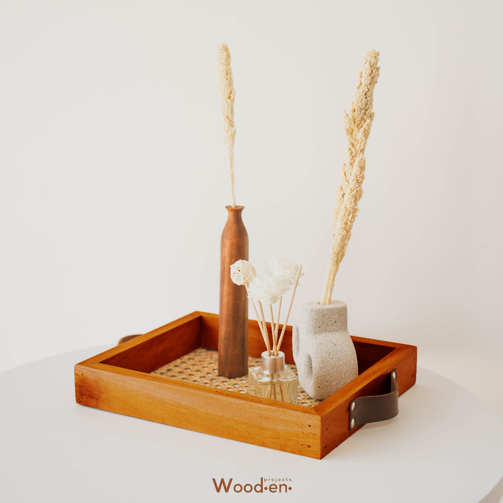 	 Wooden Projects Nampan Baki Anyaman Rotan Kayu Dapur Properti Foto Hiasan Aesthetic Serbaguna - NMP1	