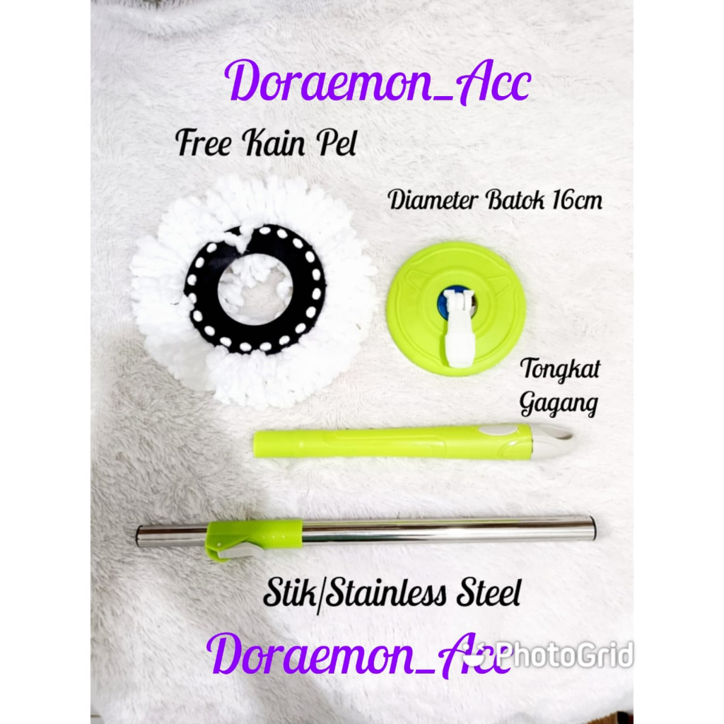 Super Mop Tongkat Pel Lantai / Gagang Pel Spin Mop + Free Kain Pel