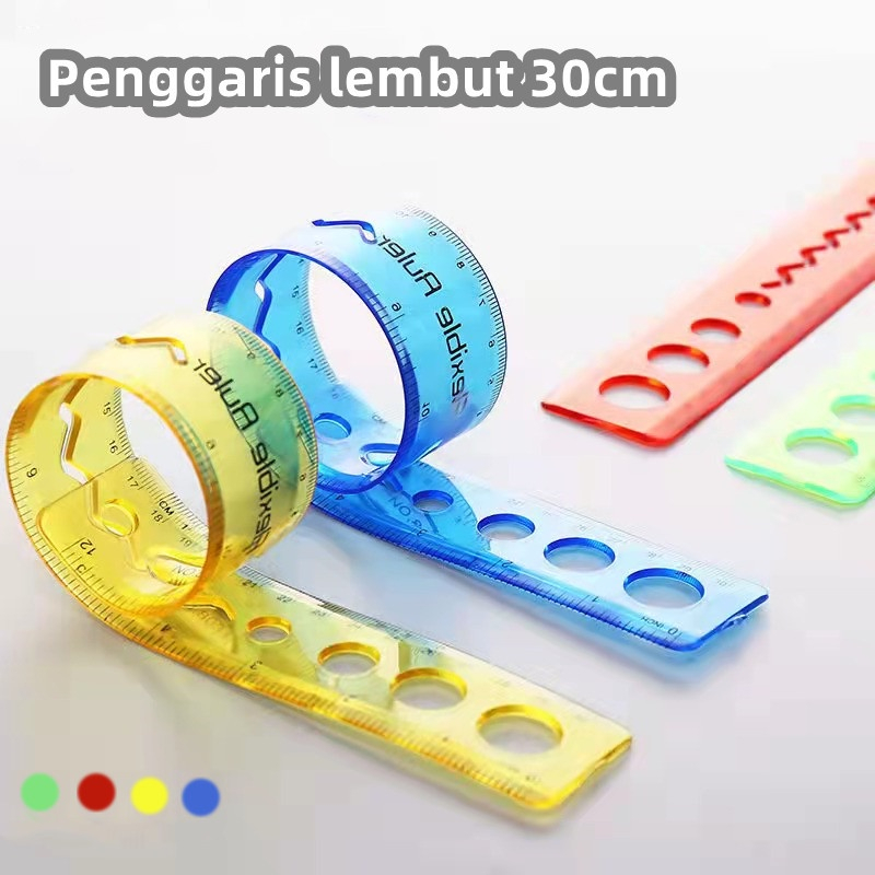 Penggaris Lurus Flexible Lembut 30cm Aneka Warna Untuk Alat Tulis Sekolah