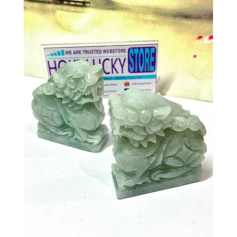 Y3707 Mini Statue Sepasang Pixiu Berbahan Giok Jadeite Sert Grade A