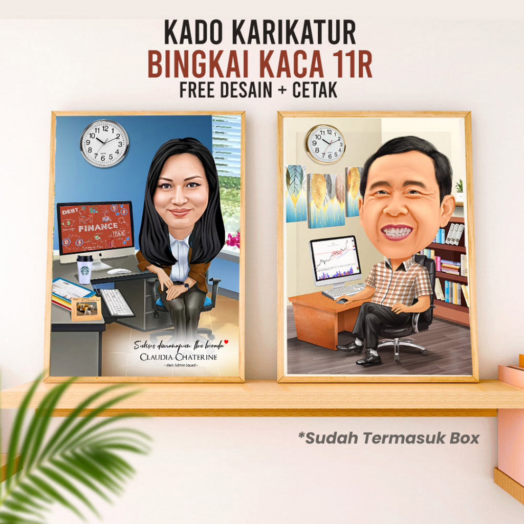 [FREE Box] Kado Karikatur Foto Kado Wisuda Graduation Farewell Birthday Perpisahan + Bingkai 11R
