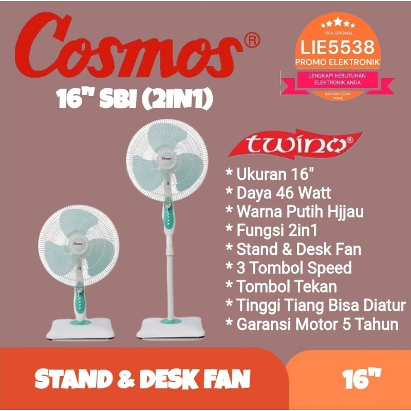 KIPAS ANGIN 2IN1 COSMOS 16 SBI stand desk fan