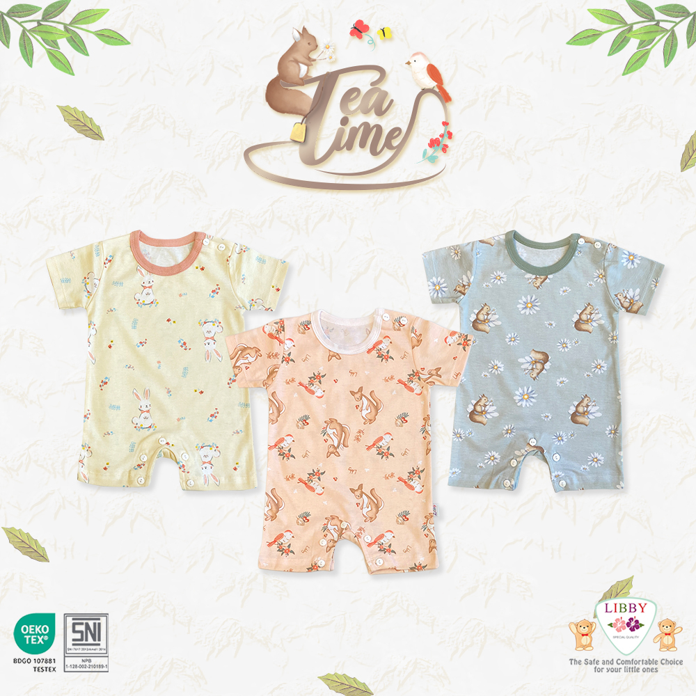 [TOMS] [BUNDLE HEMAT 3pc] LIBBY (3pcs) Romper Jumper Segiempat Baju Kodok Pendek Bayi MOTIF Terbaru Grosir PRINT