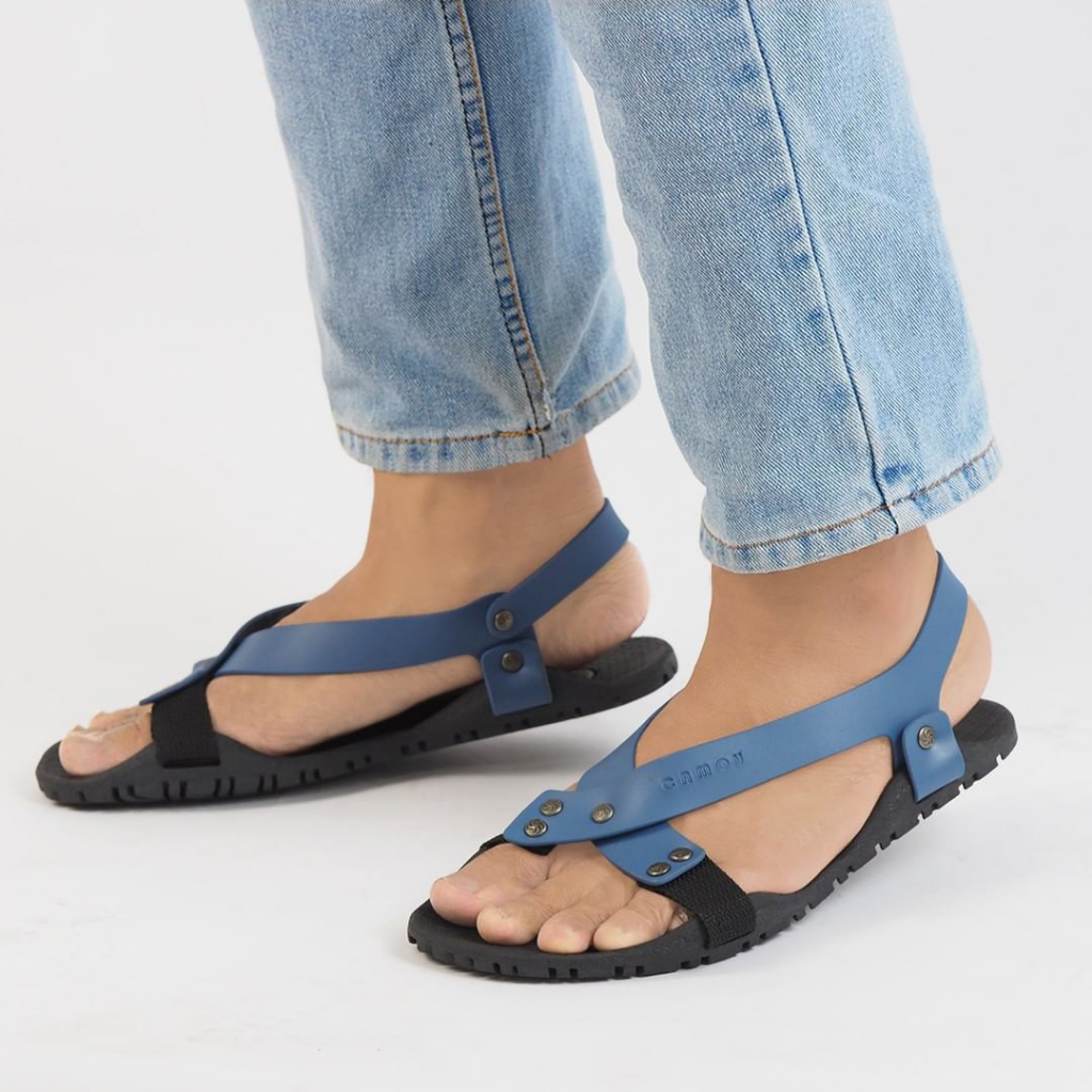 Sandal Tali Pria Borneo Blue Original Sendal Camou Bahan Rubber Full Karet Anti Licin Dan Tahan Lama-Warna Biru