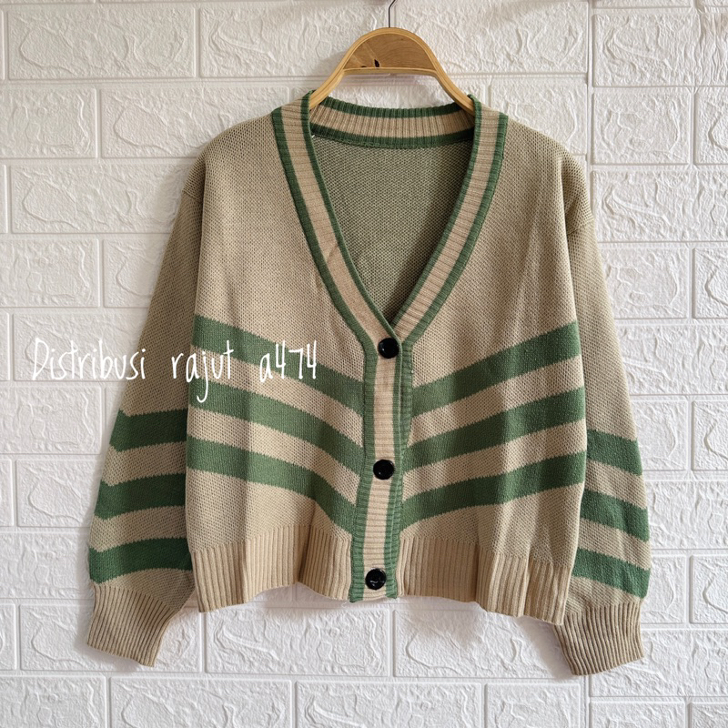 CITRA CARDIGAN RAJUT KANCING MOTIF STRIPE ATASAN LENGAN PANJANG WANITA