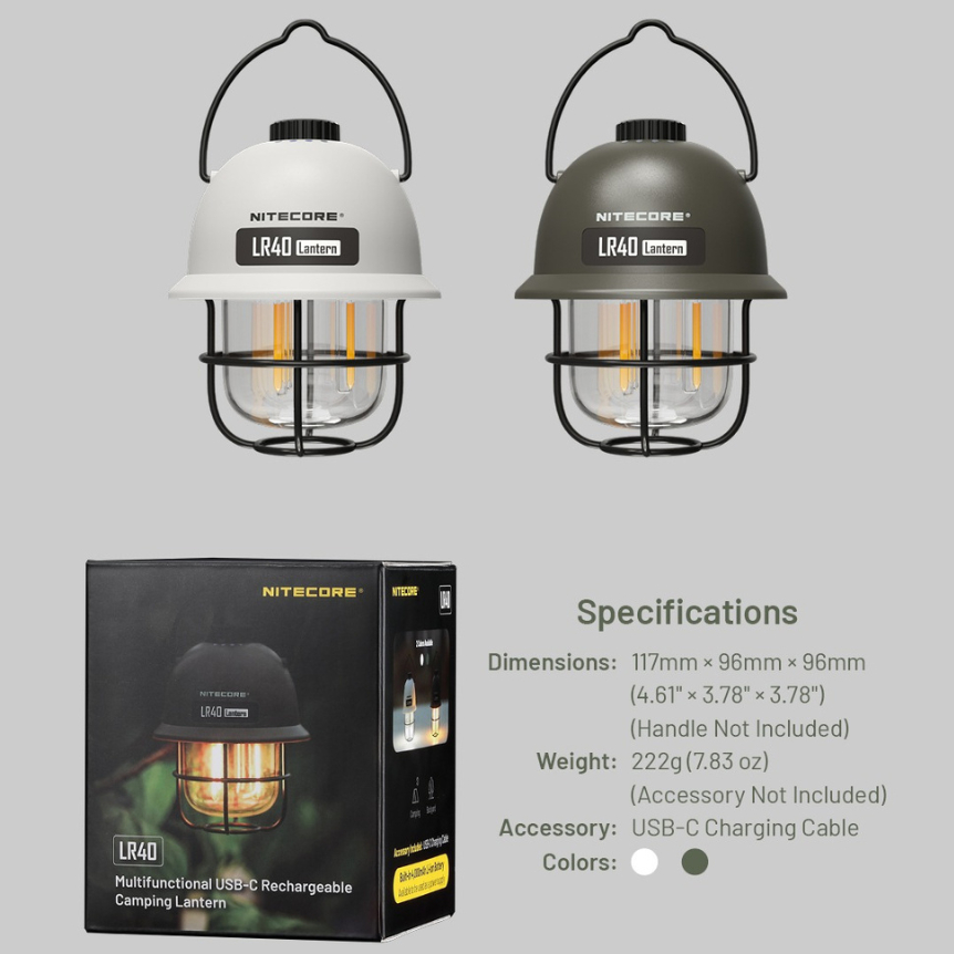 NITECORE Lampu LED Camping Lantern USB 4000mAh 3 Light Sources - LR40