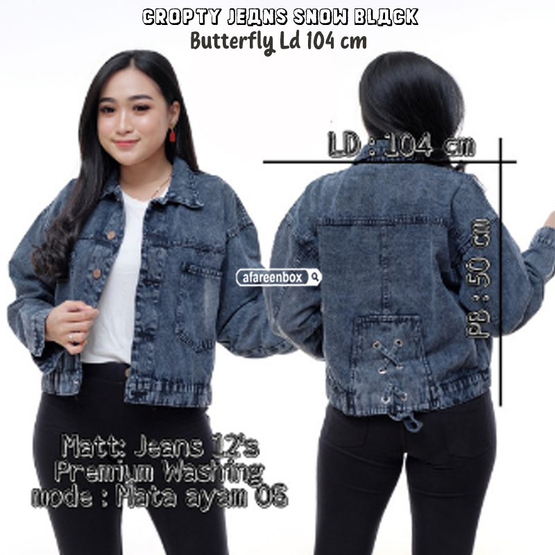 AFAREEN - Jacket Crop Jeans Wanita Jaket Jeans Denim Ld 104 cm