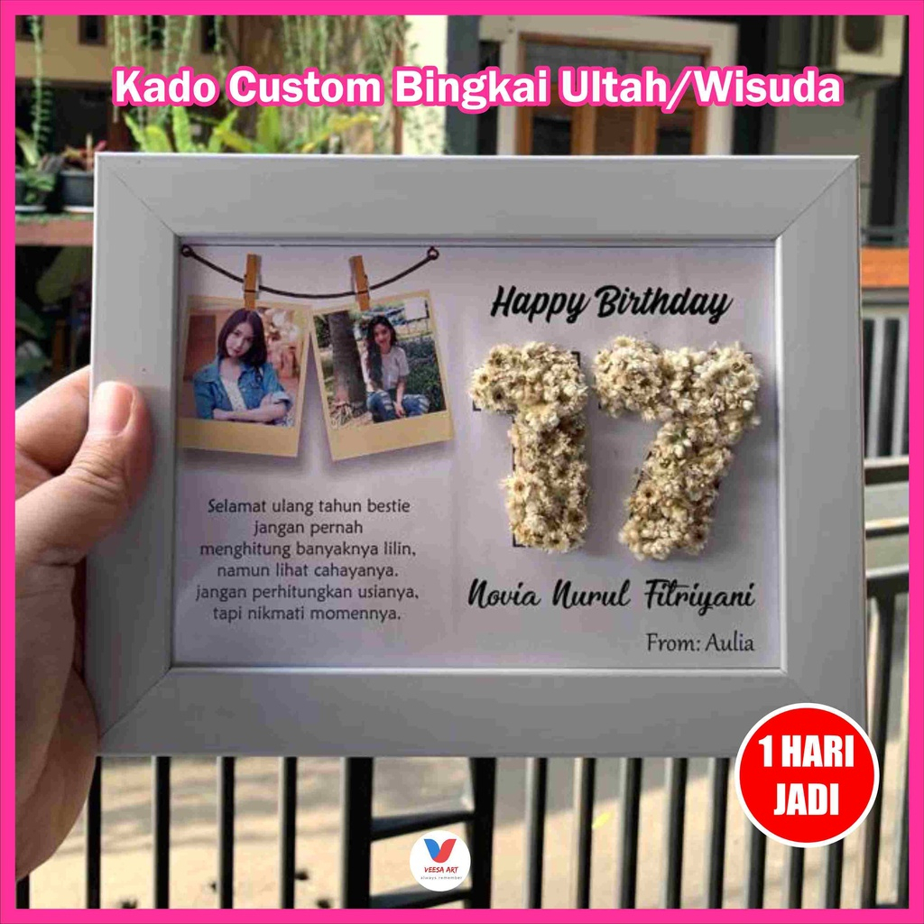 Kado Ultah Ulang Tahun Wisuda Pernikahan Hadiah Anniversary Ultah Wedding Graduation (FLOWER IN FRAME) Hari Ibu/ Ayah Anak Bingkai Bunga Kering Bingkai Kaca Cewek Cowok Birhtday Figura Pigura Prame