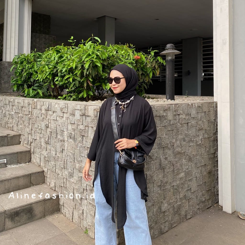 Cassia Tunik Atasan Wanita Muslimah - Crinkle Top - Bahan Airflow Premium