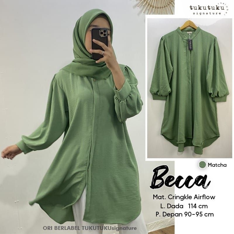 Becca Blouse Polos Sage Green Fuchia Kuning Crinkle Airflow Ld 114 Jumbo Fit XXL Busui Kancing By Tu