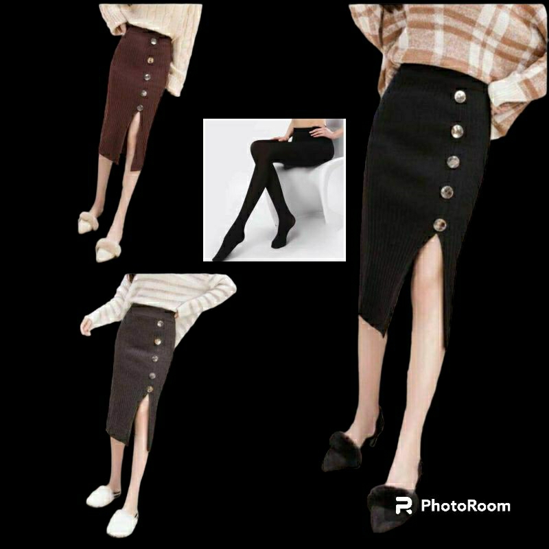Rok Rajut Kancing Depan Korea Rok Knit Wanita Premium