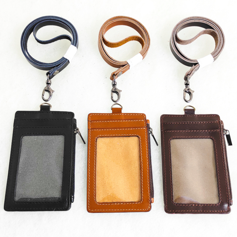 

Leather Zipper ID Card Holder/ Lanyard Name Tag Resleting Kulit Asli