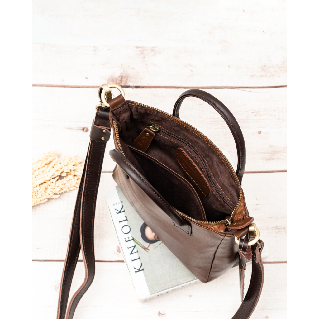 Kenes Leather Sling Bag Wanita Tas Selempang Kulit Asli RENGGANIS Two Tone - Free Grafir Nama