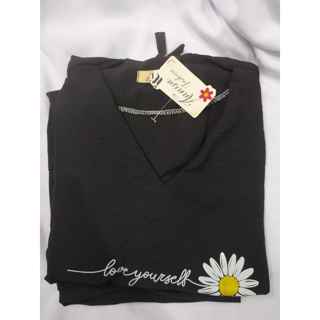 One set NADINE annisa fashion setelan wanita cringkle airflow sablon bunga dan love terbaru