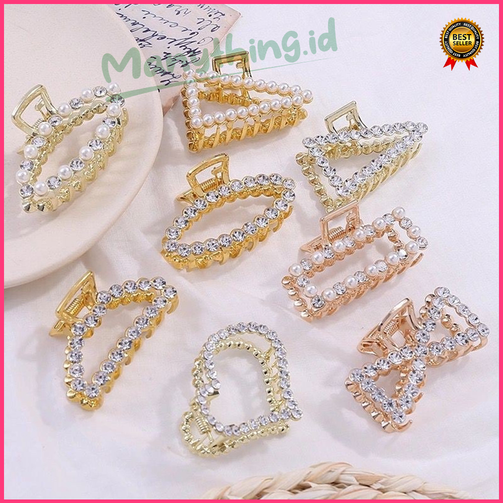 Jepitan korea mutiara Side Clip Pearl Hairpin Rhinestone Sweet Lovely Geometric Elegant
