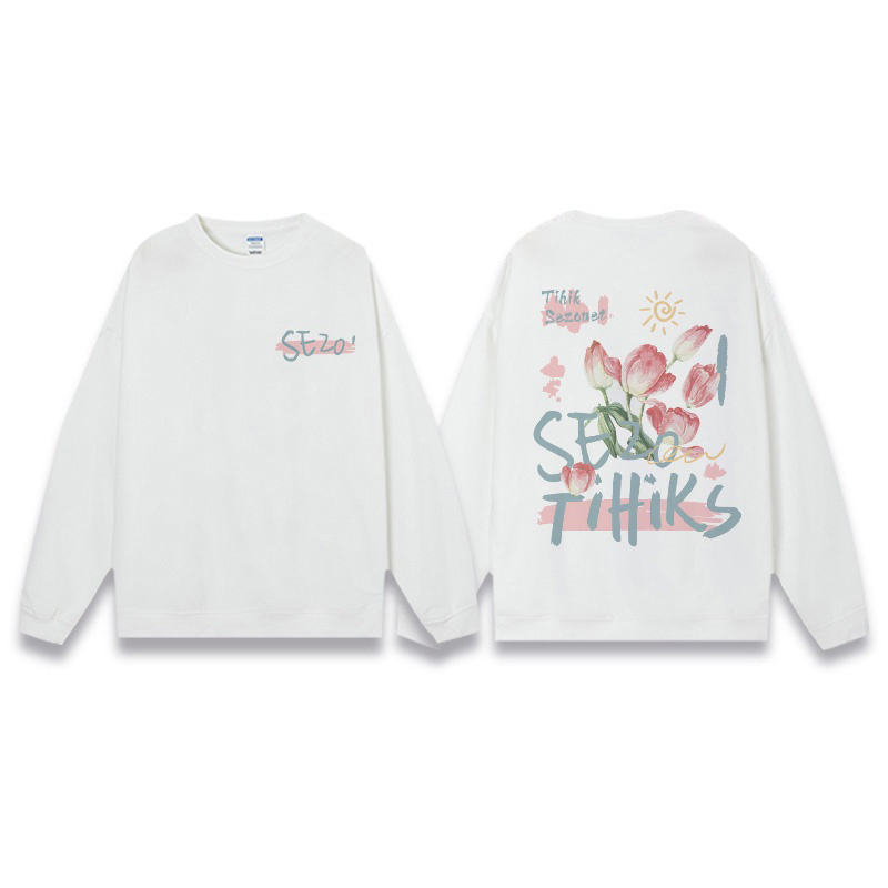 sweater oversize korea lengan panjang back rose motif graffiti print sweater hitam basic sweater crewneck