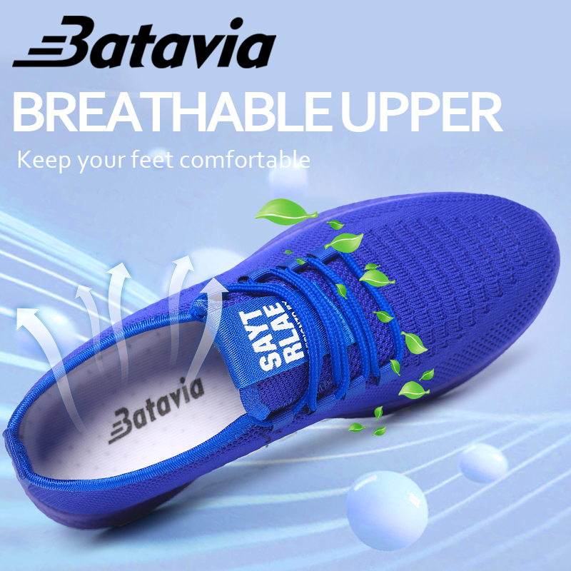 Batavia Sepatu Olahraga Pria Slip-On Tenun Terbang Mempesona Asli Sepatu Warna Solid Sepatu Keren Sepatu Ringan Sol Lembut Sepatu Pria B36