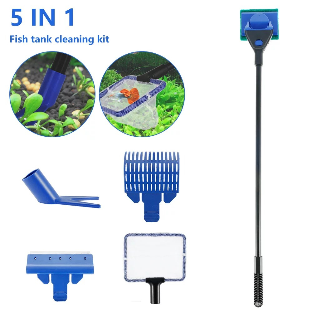 AQUA TOOLS 5 in 1 CLEANING SET tongkat pembersih kaca aquarium algae scraper skeper