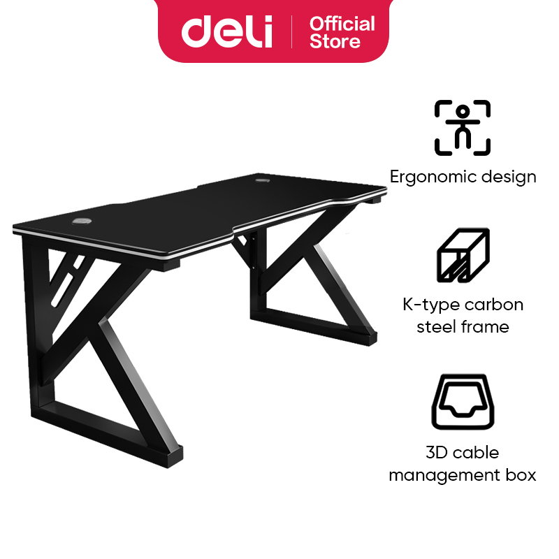 Deli Furniture Meja Gaming / Meja Komputer / Gaming Table Hitam Box Kabel E9151X-120 cm
