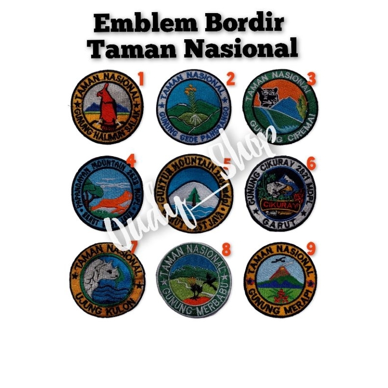 Emblem Logo Bordiran Baju Kaos Kemeja Taman Nasional Gunung Indonesia