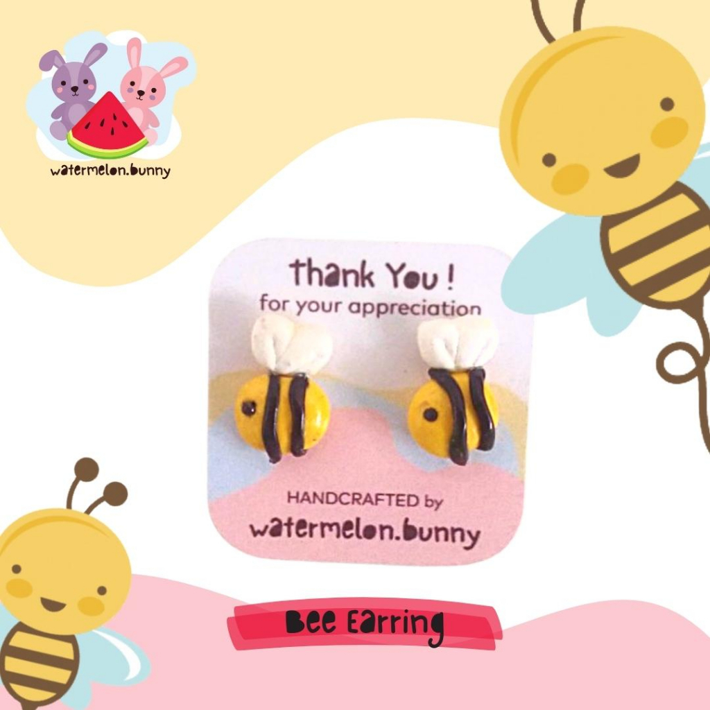 Anting Plastik Tusuk Anak Perempuan Lebah Polymer Clay Stud Earring