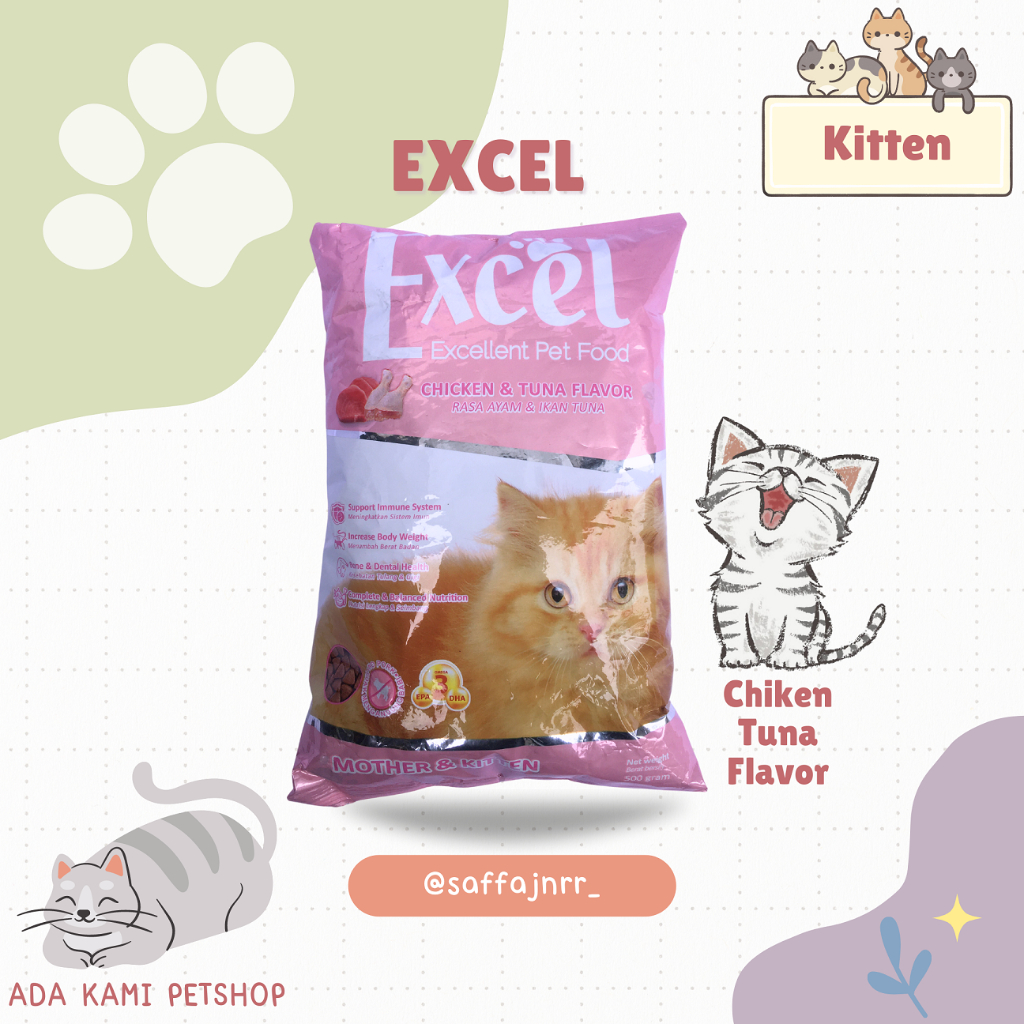 Makanan kucing EXCEL Chiken Tuna Kitten| Excel Chiken Tuna/Makanan kucing kering Kitten