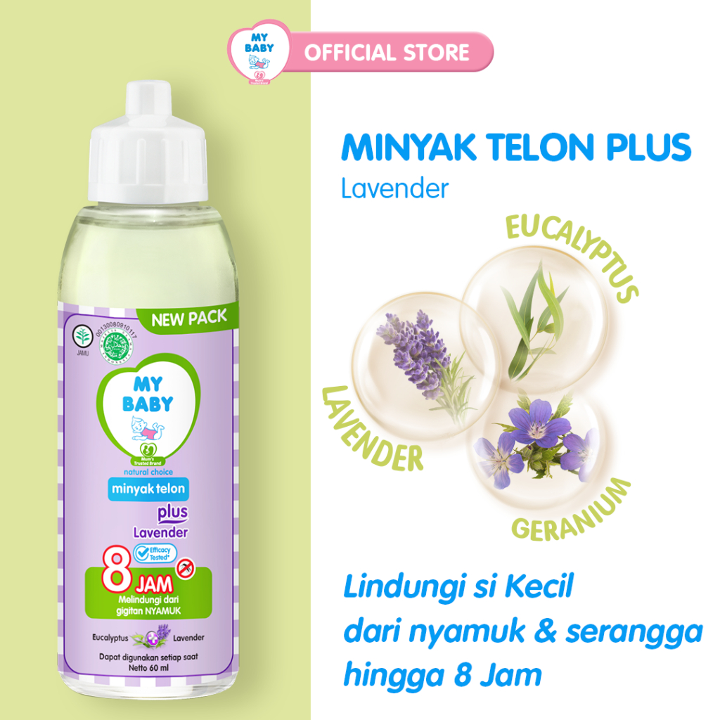 MY BABY Minyak Telon Plus Lavender [90 mL] - Minyak Bayi Anti Nyamuk 8 Jam - Exp: 11.2024