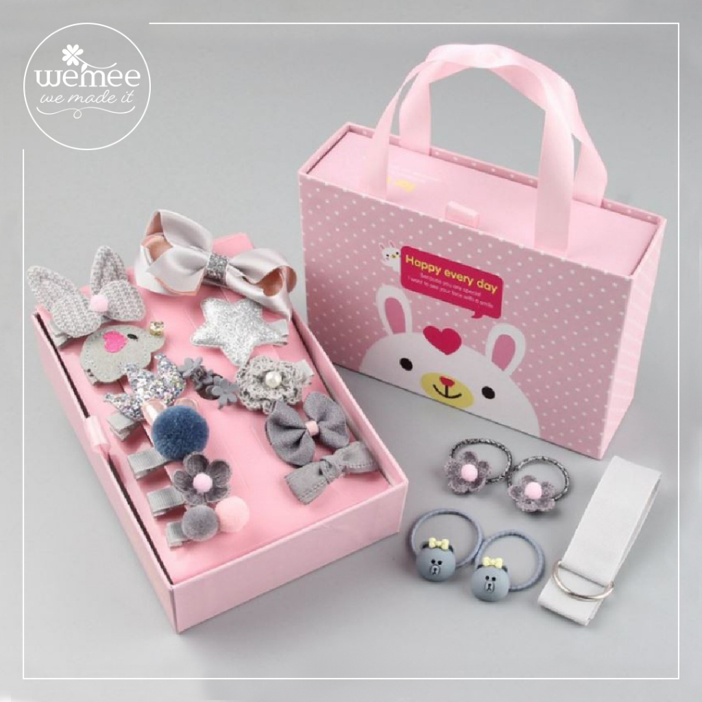 new ikat rambut anak set / set gift box & paper bag - ikat rambut anak - jepit rambut anak set -