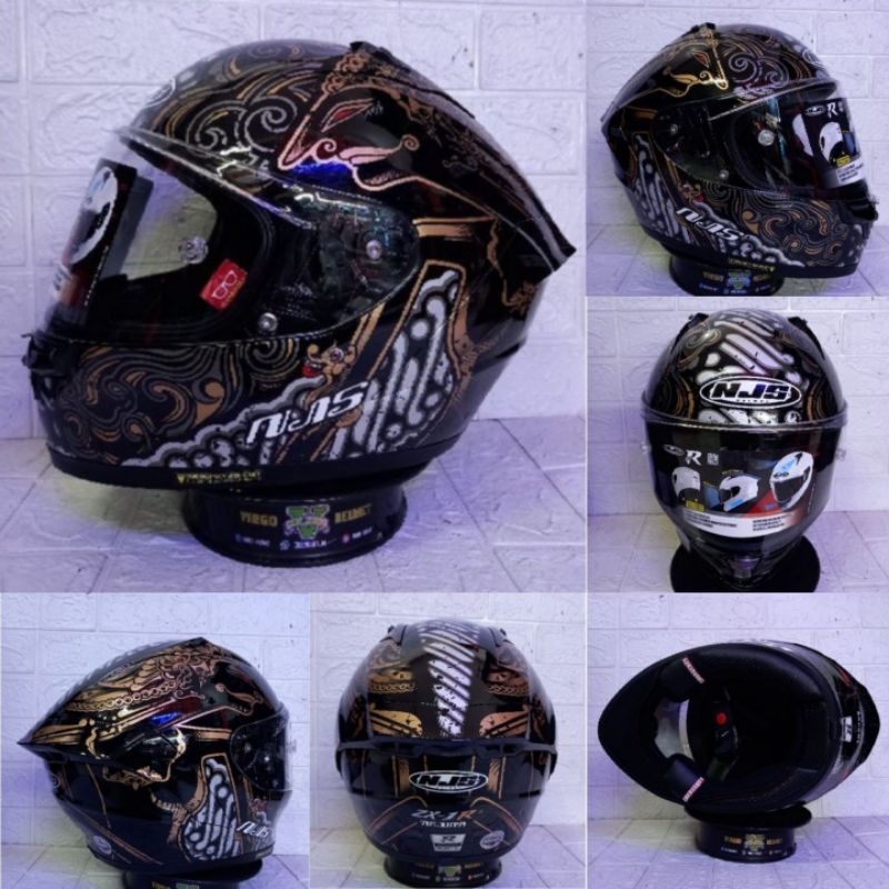 HELM NJS ZX-1R MOTIF ARJUNA BLACK GLOSSY NJS ZX-1R ORIGINAL FLAT VISOR
