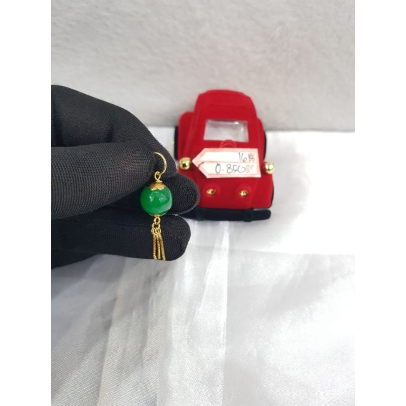 LT2184E419E liontin green jade model batu giok bulat emas kuning asli berat 0.850 sama mata 1.900 ka