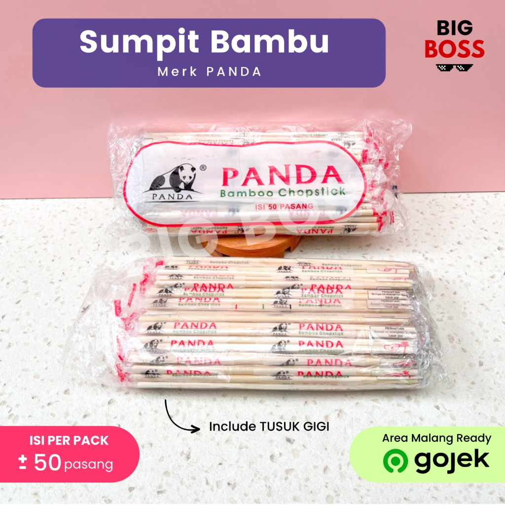 [ISI 50 PASANG] Sumpit Bambu Panda + Tusuk Gigi Steril Higienis / Sumpit Pangsit Mie Ramen / Sumpit Dimsum / Sumpit Katsu