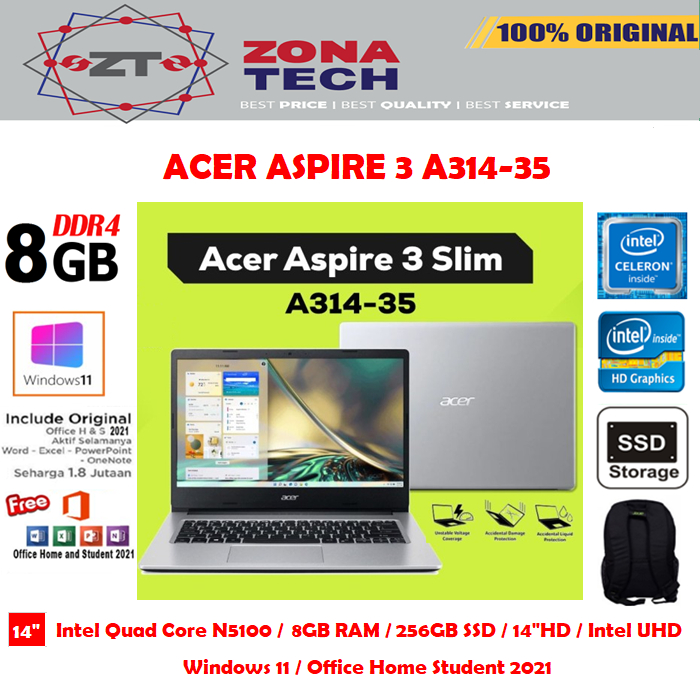 ACER Aspire 3 A314 35 Quad Core N5100 8GB 512GB SSD 14&quot;FHD Win11 OHS
