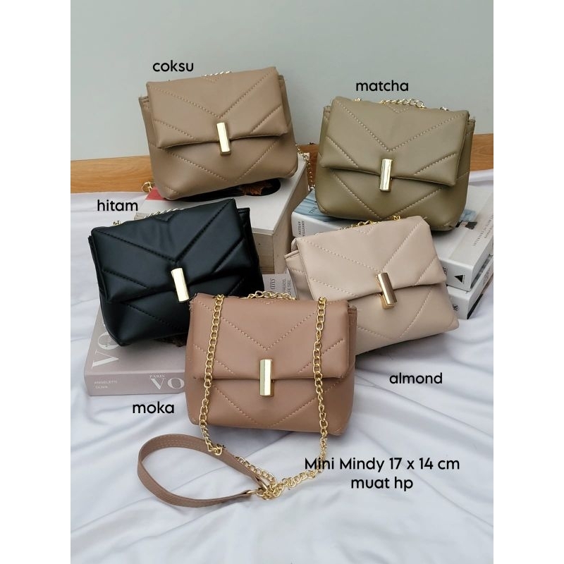 Slimetas LV Mini Mindy Tas Selempang Wanita Kecil Simple Tali Rantai Import