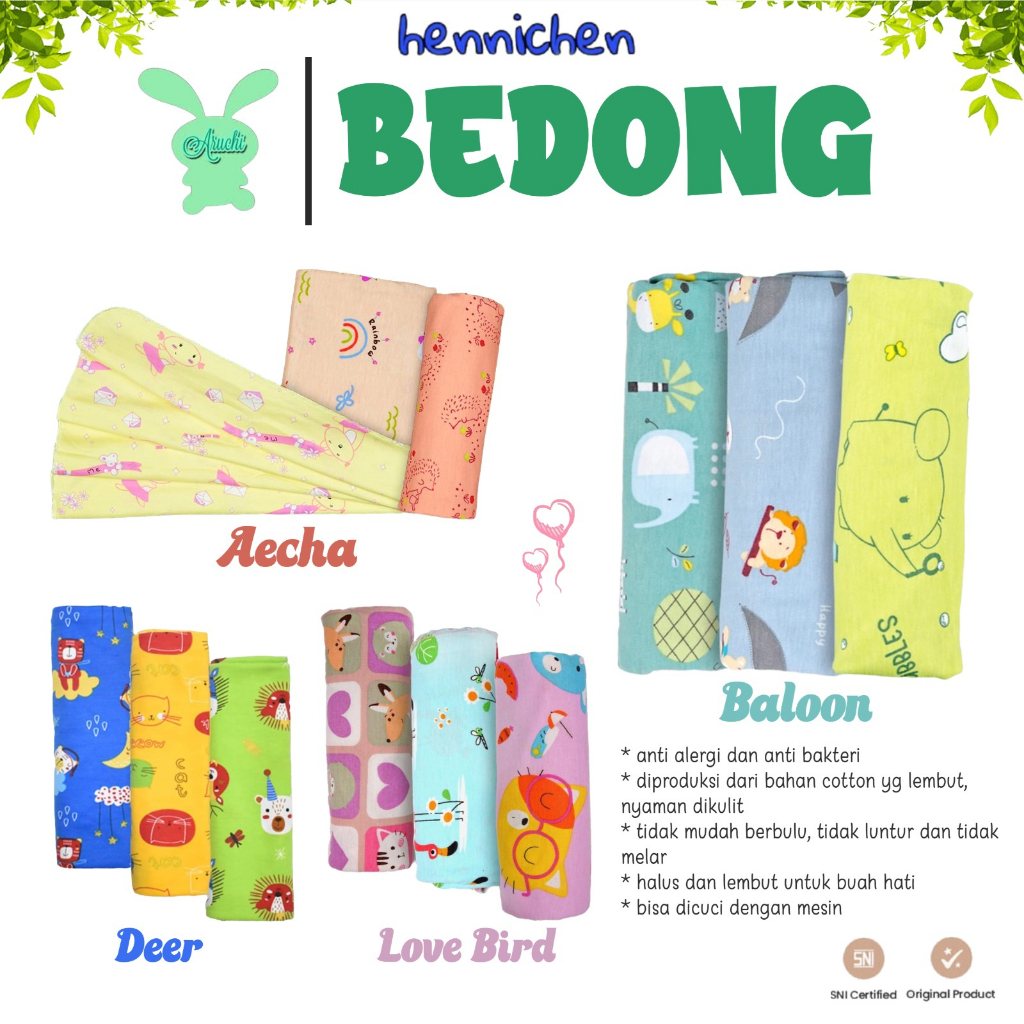 TERMURAH!!!  Bedong Bayi Aruchi girl boy MIX HANAMI / BALOON / AECHA SUPER LEMBUT  ( ISI 1 PCS )