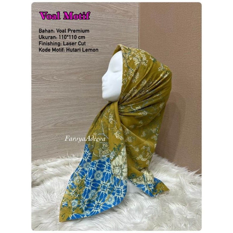 hijab segiempat motif tari warna lemon krudung voal premium