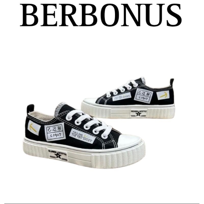 Sepatu SNEAKERS Sol Karet Lentur Bahan Kanvas Wanita Fashion 09