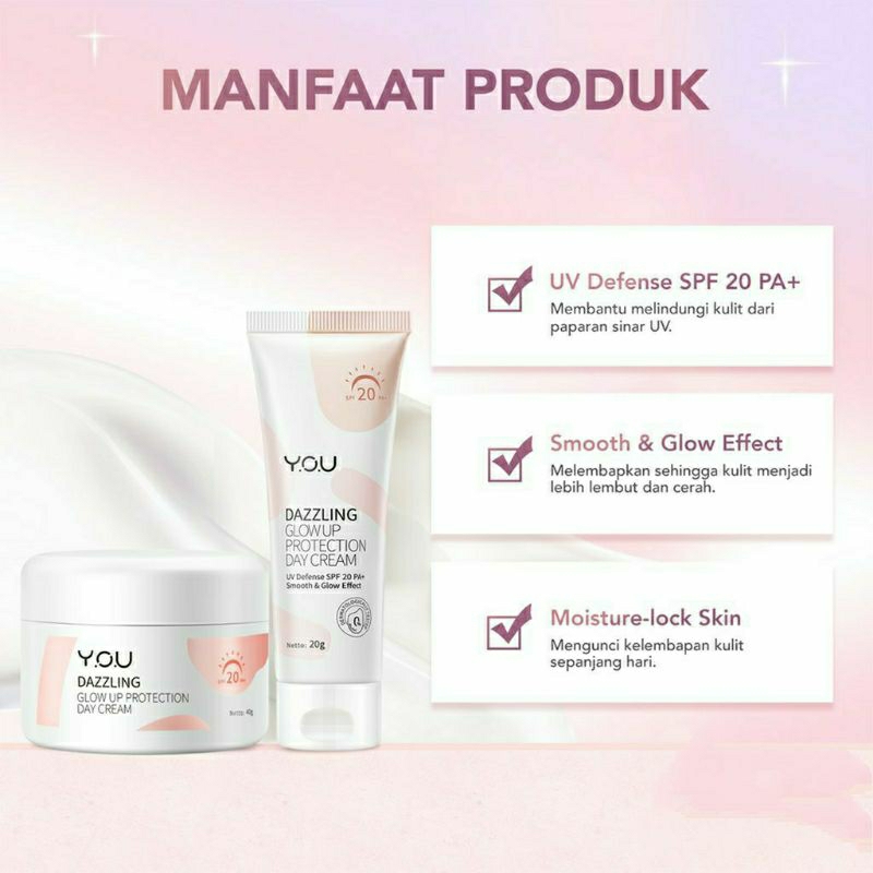 YOU Dazzling Glow Series Facial Foam l Toner | Day Cream 20gr | Night Cream 40gr | Tone Up Face Cream l Body Cream