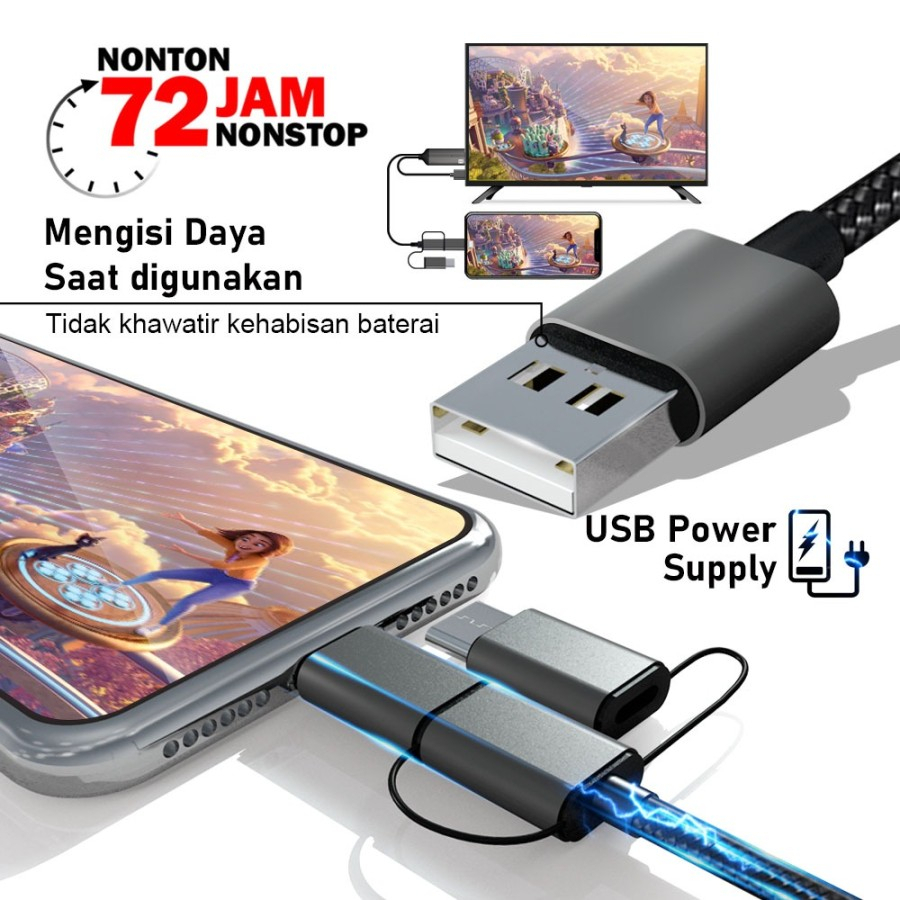 Kabel HDMI ke Type C USB/Micro/Lightning Converter 3in1 2M PX MHA-130