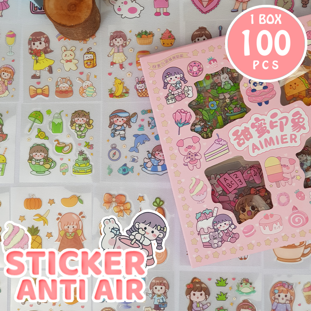 AIMIER Sticker Isi 100PCS Sticker 3D Asthetic Lucu Stiker Aimier / Sticker Jurnal 1 BOX