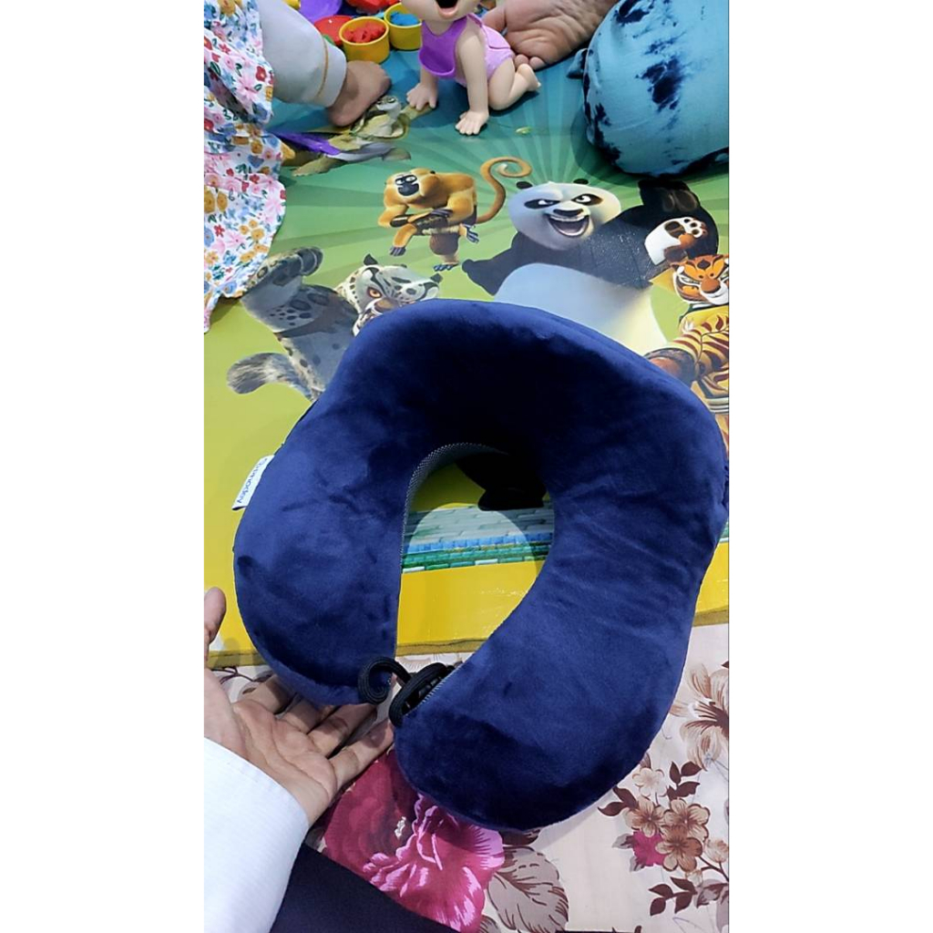 Bantal Leher U-Shape Foldable Travel Neck Pillow SEREQI Bantal Leher U-Shape Foldable Travel Neck Pillow - Biru