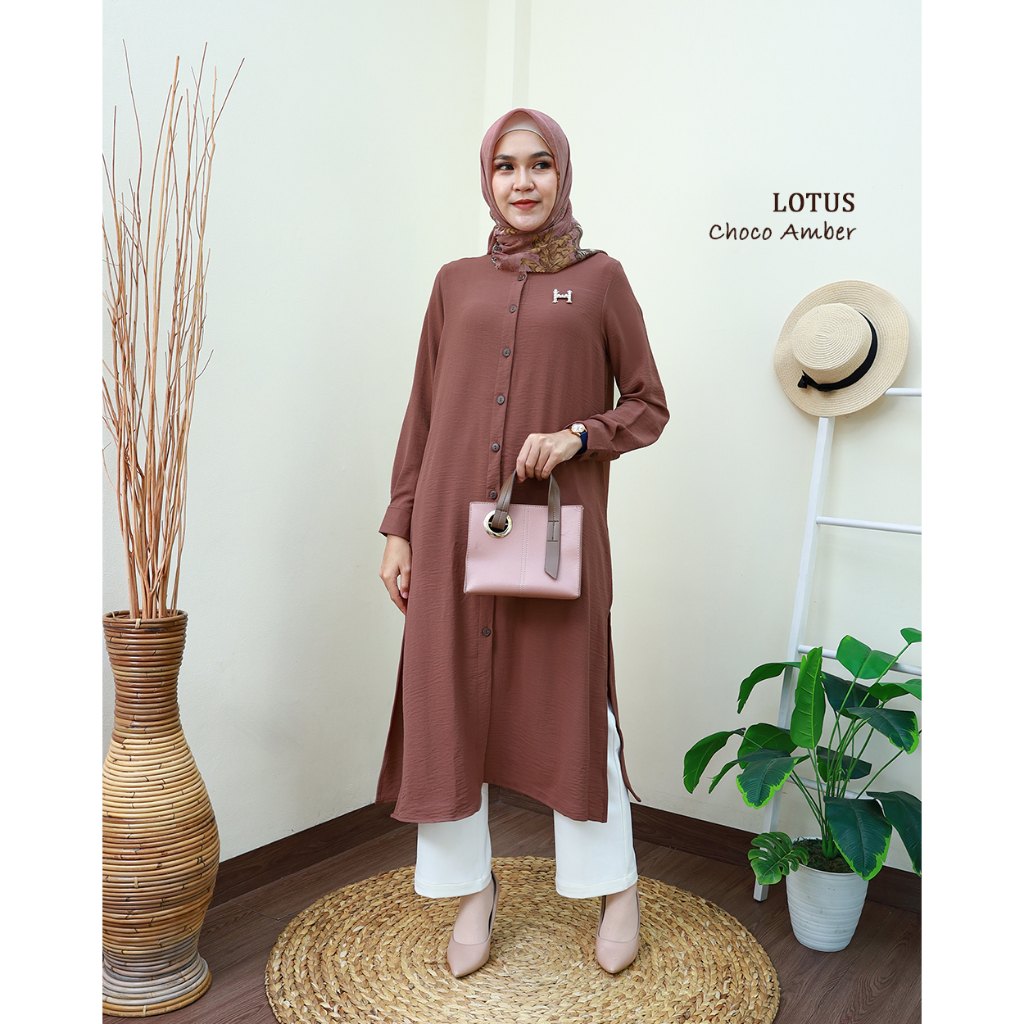 LOTUS Midi Dress Kancing Batok- Pakaian Wanita Terbaru by Hijab Mamah icis