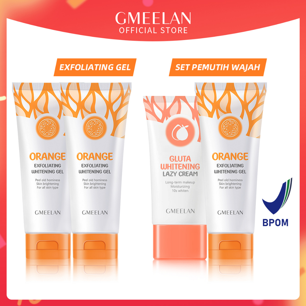 GMEELAN SET 1 Minute Exfoliating Gel 50g + Pemutih Wajah Lazy Cream 30g + 24k Gold Body Whitening Soap 100g