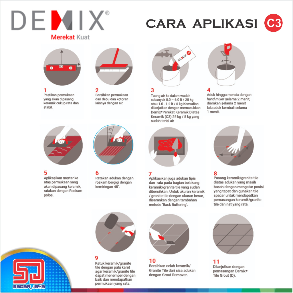 Semen Instan DEMIX C3 Perekat Keramik Diatas Keramik Mortar Instant Cement